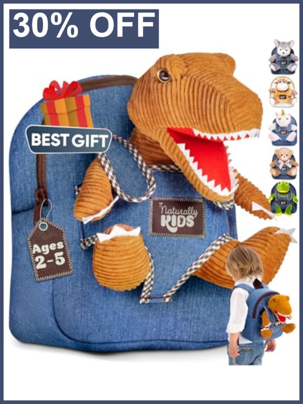 Kids Toddler Backpack with Removable Plush T-Rex Dinosaur Toy, Machine